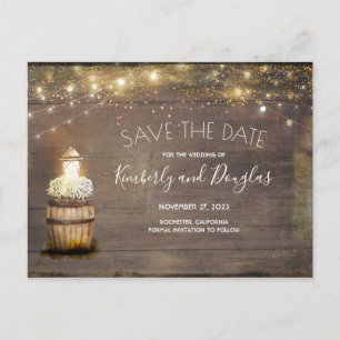 Gipskraut Floral Lantern Rustikal Save the Date Ankündigungspostkarte