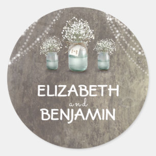 Gipskraut Floral Mason Jar Rustikale Hochzeit Runder Aufkleber