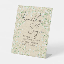 Gipskraut Floral Rustic Kindly Sign Gästebuch Sockelschild