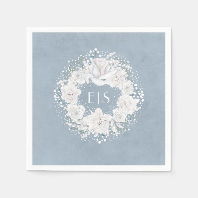 Gipskraut floral weiß und dusty blau serviette (Vorderseite)