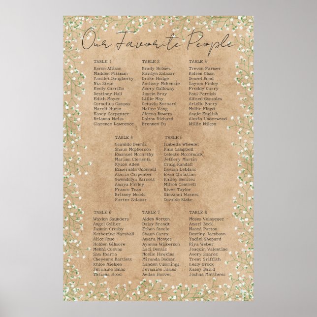 Gipskraut florale rustikale Hochzeitssattelkarte Poster (Vorne)