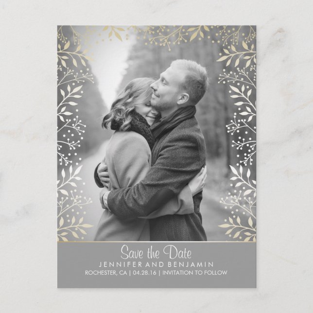 Gipskraut Foil Foto Save the Date Ankündigungspostkarte (Vorderseite)