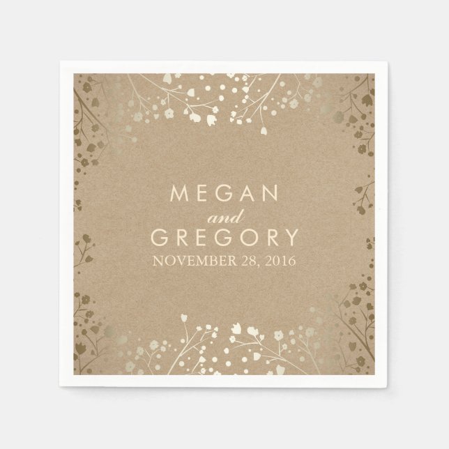 Gipskraut Gold Floral Wedding Serviette (Vorderseite)