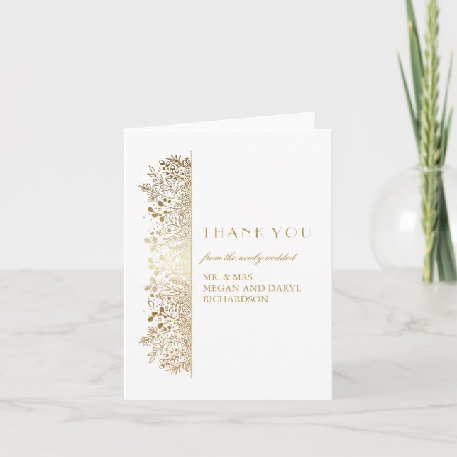 Gipskraut Gold Floral Wedding Vielen Dank Dankeskarte (Vorderseite)