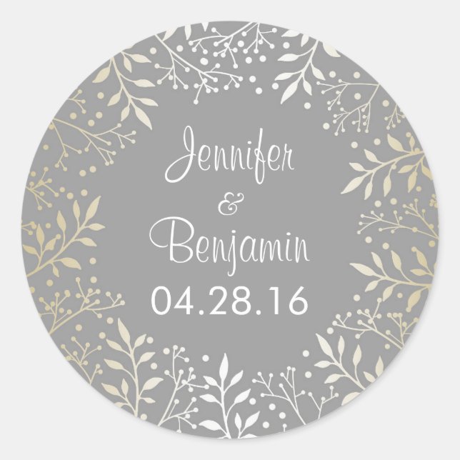 Gipskraut Gold Foil Wedding Runder Aufkleber (Vorderseite)