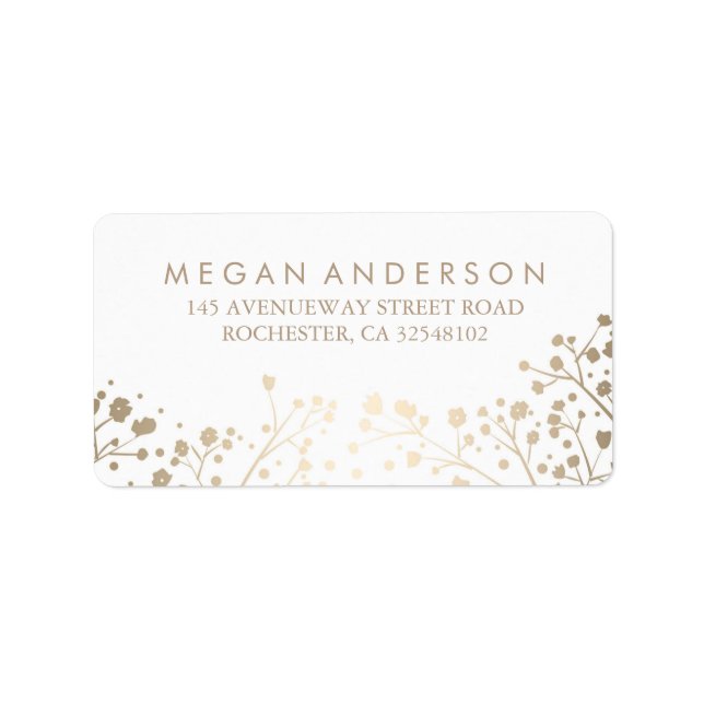 Gipskraut Gold Foil White Wedding Adressaufkleber (Vorne)