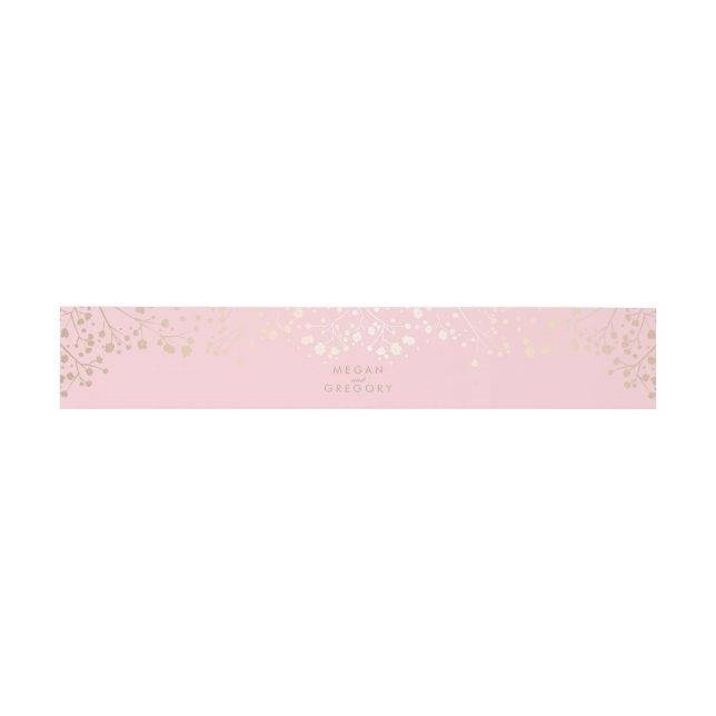 Gipskraut-Gold und rosa Hochzeit Einladungsbanderole (Flach)