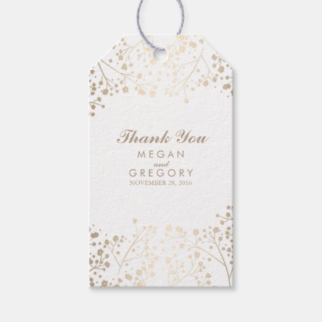 Gipskraut Gold und White Wedding Geschenkanhänger (Vorderseite)