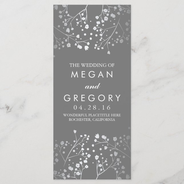 Gipskraut Gray and Silver Wedding Program Programm (Vorderseite)