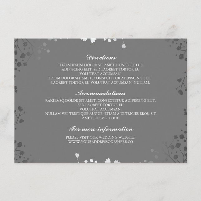 Gipskraut Gray Silver Wedding Details Begleitkarte (Vorderseite)