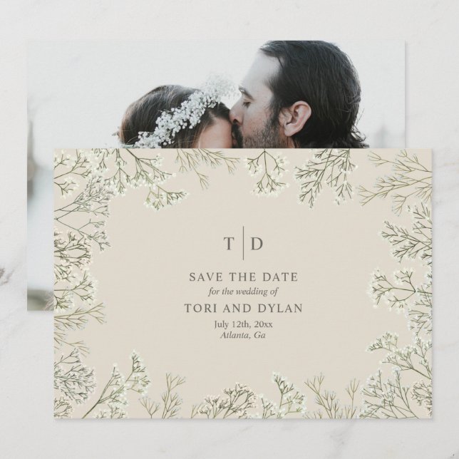 Gipskraut Hochzeit speichern Sie das Date-Foto zur Save The Date (Vorne/Hinten)