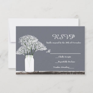 Gipskraut in Mason Jar Rustic Gray RSVP Card