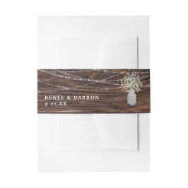 Gipskraut, Jar, Holz und String Lights Floral Einladungsbanderole