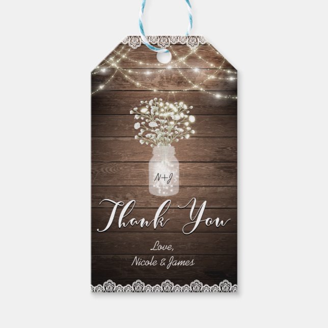 Gipskraut & Lights Rustikale Gastgeschenk Hochzeit Geschenkanhänger (Vorderseite)