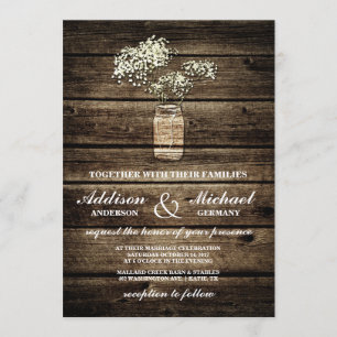 Gipskraut Mason Jar   Barn Wood Wedding Einladung
