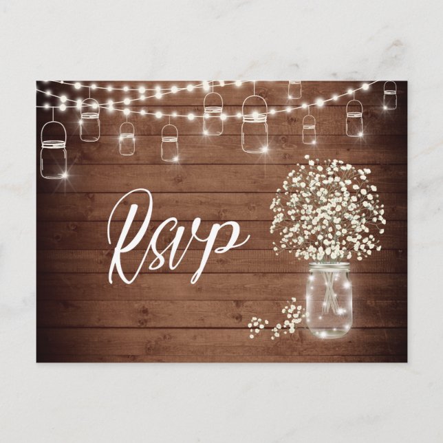 Gipskraut Mason Jar RSVP Card mit Wahlmöglichkeit Postkarte (Vorderseite)
