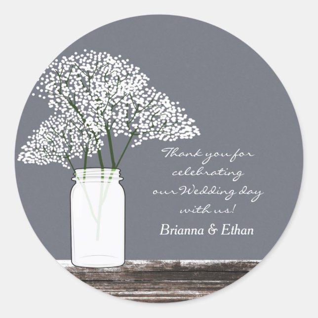Gipskraut Mason Jar Rustic Gray Stickers (Vorderseite)