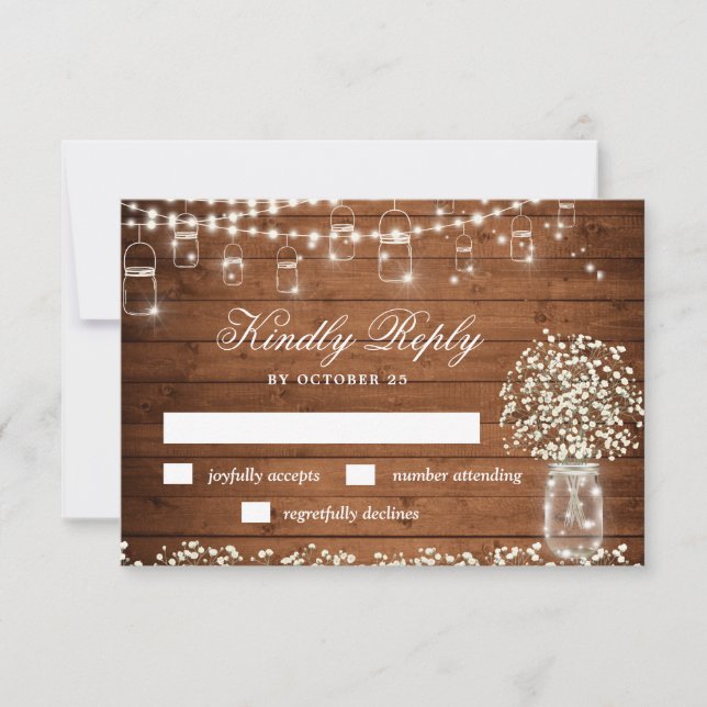 Gipskraut Mason Jar Rustic RSVP Card (Vorderseite)