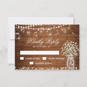 Gipskraut Mason Jar Rustic RSVP Card Karte