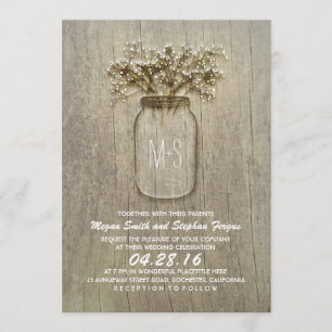 Gipskraut Mason Jar Rustic Wedding Einladung