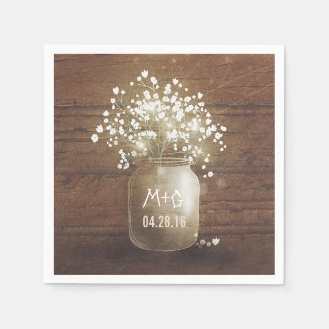 Gipskraut Mason Jar Rustic Wedding Serviette (Vorderseite)