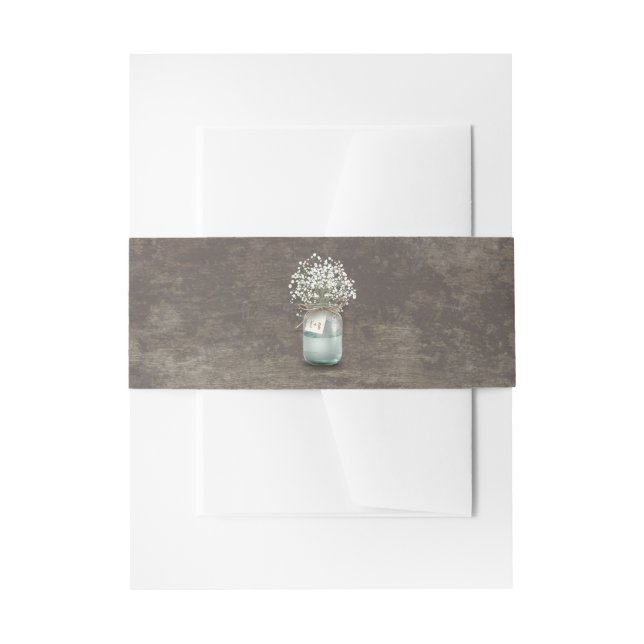 Gipskraut Mason Jar Rustic Wood Wedding Einladungsbanderole (Vorderseite Beispiel)