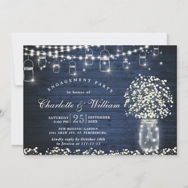 Gipskraut Mason Jar Rustikale Engagement Partei Einladung (Vorderseite)