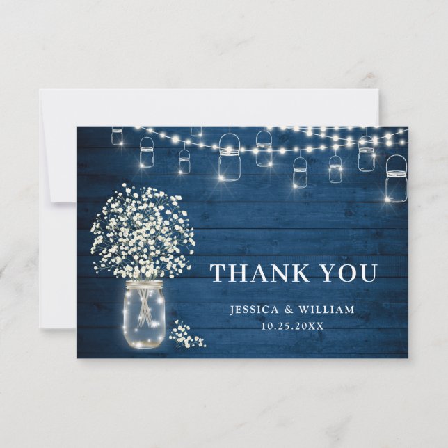 Gipskraut Mason Jar Rustikale Wasserfarbe Dankeskarte (Vorderseite)