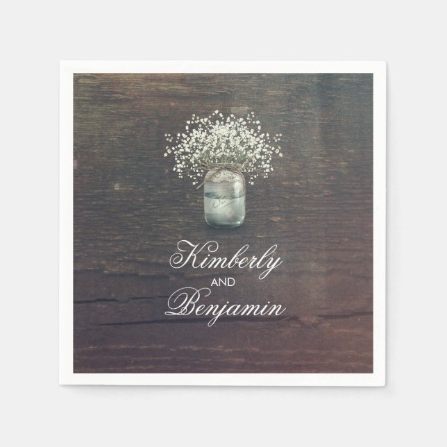 Gipskraut Mason Jar Rustikaler Stall Serviette (Vorderseite)