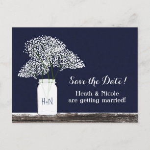 Gipskraut Mason Jar Save the Date Postcard Ankündigungspostkarte