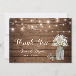 Gipskraut Mason Jar String Lights Hochzeit Dankeskarte