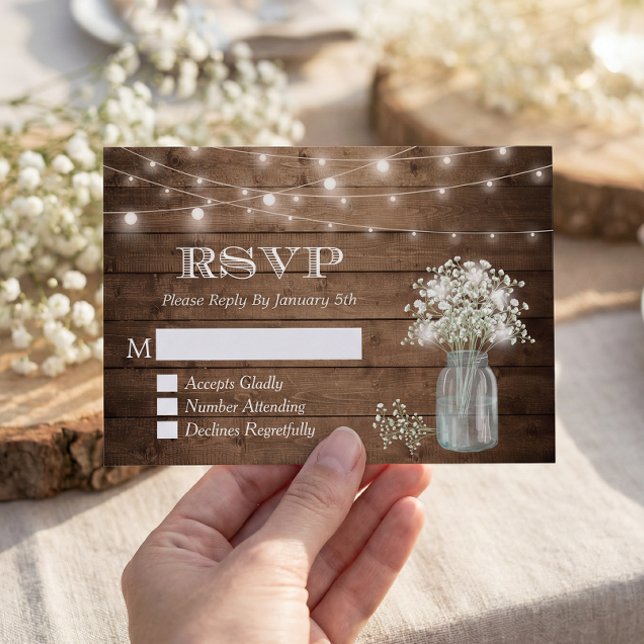 Gipskraut Mason Jar String Lights Wedding RSVP (Von Creator hochgeladen)