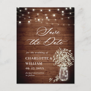 Gipskraut Mason Jar Wedding Save the Date Postkarte