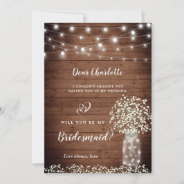 Gipskraut Mason Jar wirst du meine Bridesmaid sein Einladung