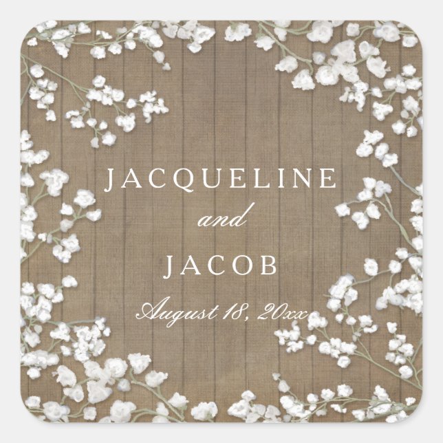 Gipskraut Moderner Rustikaler Western Kranz Quadratischer Aufkleber (Vorderseite)