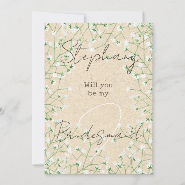 Gipskraut Niedlich Boho wirst du meine Bridesmaid  Einladung (Vorderseite)