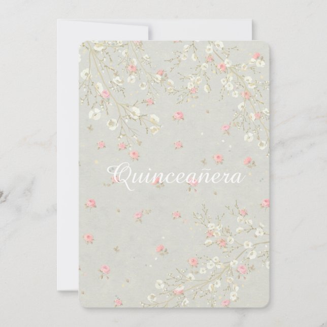 Gipskraut Pink Floral Weibchen Quinceanera Einladung (Vorderseite)