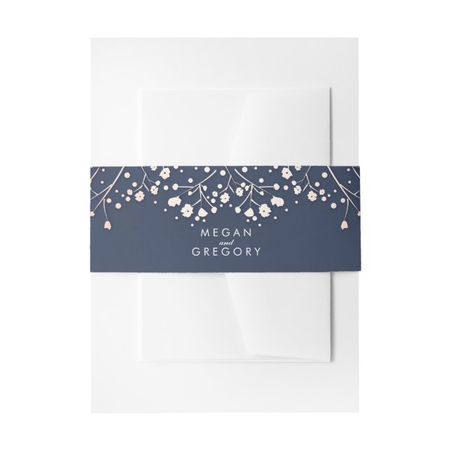 Gipskraut Rose Gold Style Navy Hochzeit Einladungsbanderole (Vorderseite Beispiel)