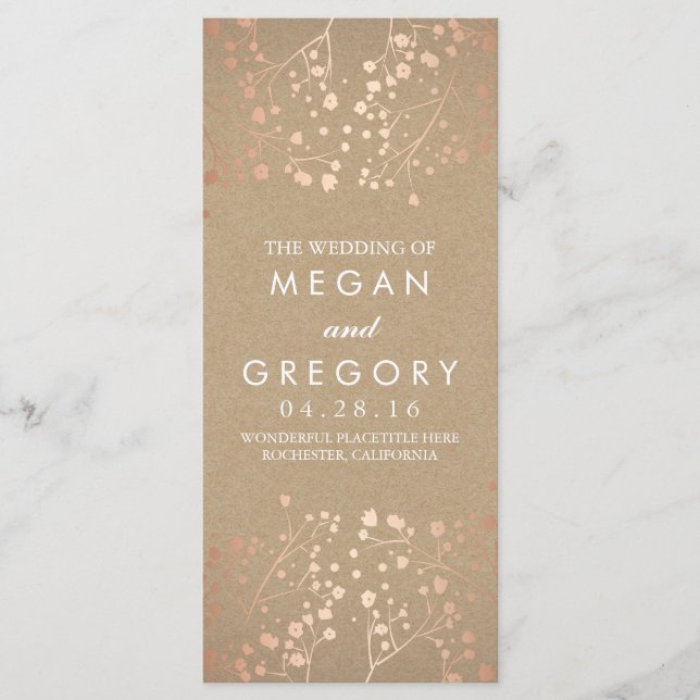 Gipskraut Rose Gold und Kraft Hochzeitsprogramme Programm (Vorderseite)