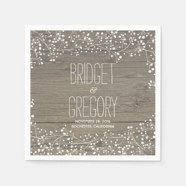 Gipskraut Rustic Barn Wood Wedding Serviette (Vorderseite)