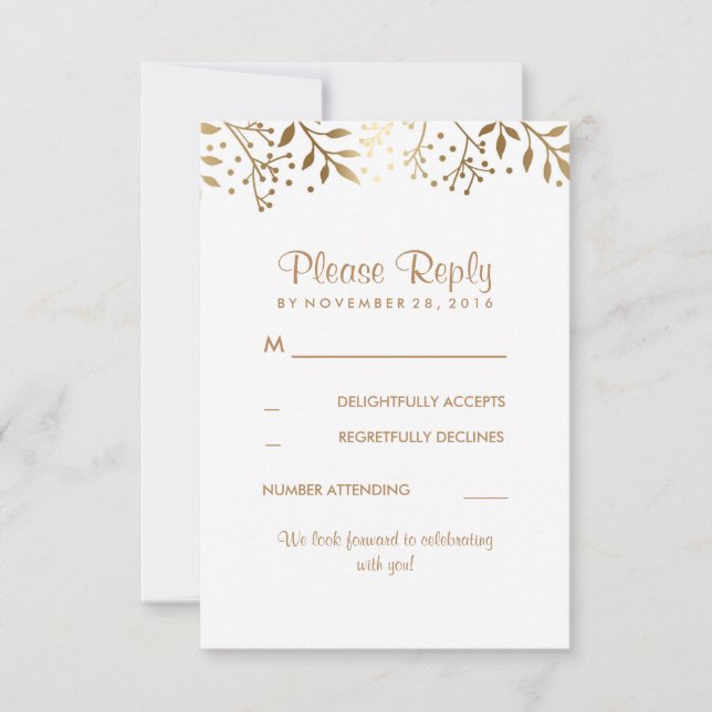 Gipskraut Rustic Gold White Wedding RSVP Karten (Vorderseite)