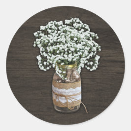 Gipskraut Rustic Mason Jar Wood Gastgeschenke Hoch Runder Aufkleber