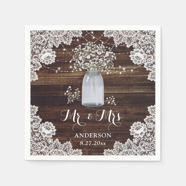 Gipskraut Rustikale Hochzeit von Landwald Serviette (Vorderseite)