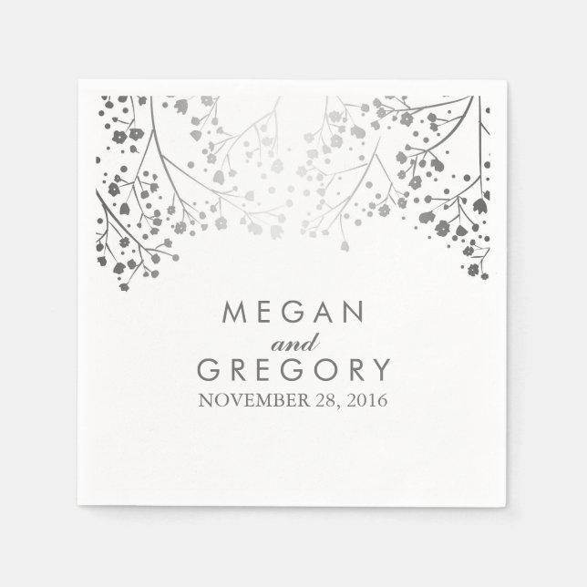 Gipskraut Silver and White Wedding Serviette (Vorderseite)