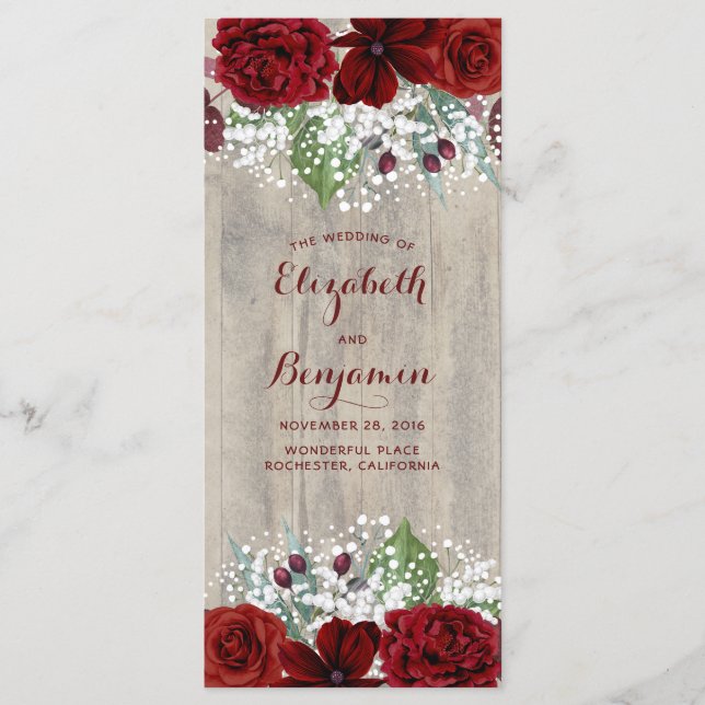 Gipskraut und Burgund Blume Rustikale Programme (Vorderseite)