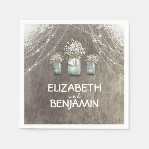 Gipskraut und Mason Jar Barn Wedding Serviette