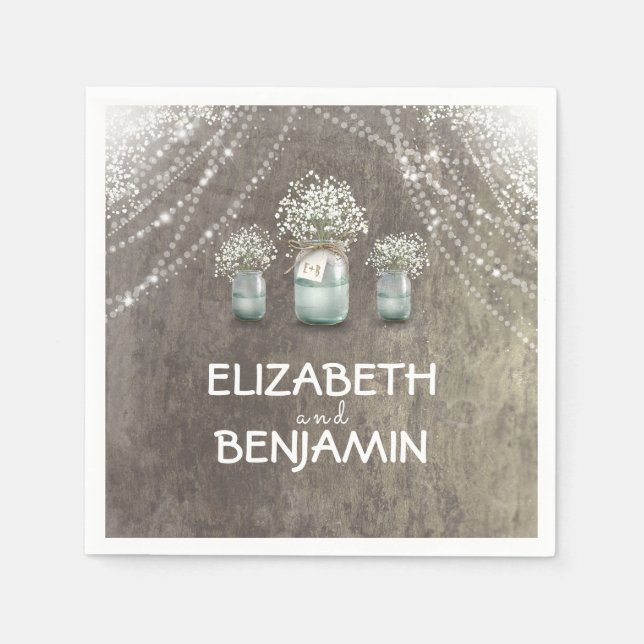 Gipskraut und Mason Jar Barn Wedding Serviette (Vorderseite)