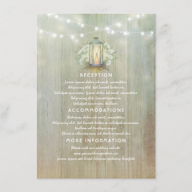 Gipskraut und Vintage Laternenhochzeiten Details Begleitkarte (Vorderseite)