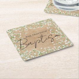Gipskraut Watercolor Niedlich Floral Boho Taufe Rechteckiger Pappuntersetzer