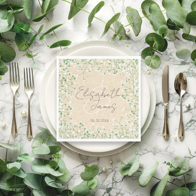 Gipskraut Watercolor Rustic Boho Chic Wedding Serviette (Von Creator hochgeladen)